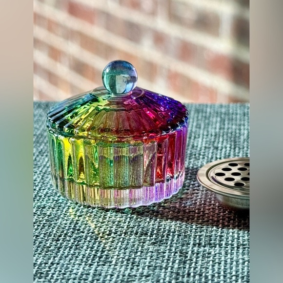 Unbranded Other - New MINI Fluted Rainbow Glass Nail Art Manicure Trinket Bowl Dish w/ Lid - 1.5”